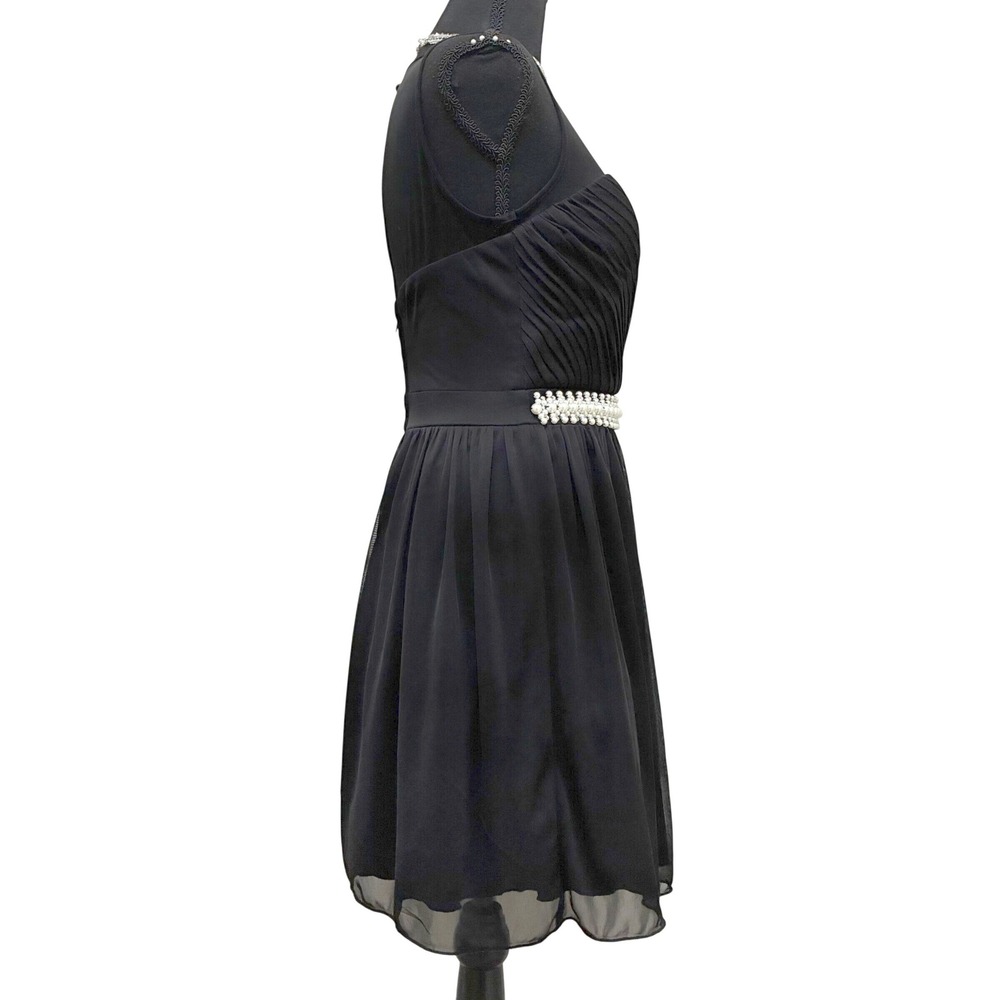 Speechless Mini Dress Black Mesh Pearl Waist Size 5 Cocktail Graduation Hoco - Picture 5 of 14